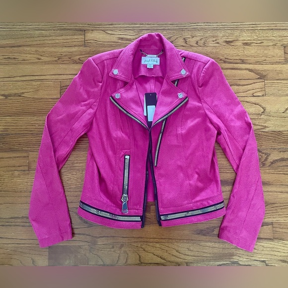 Joseph Ribkoff Hot Pink Fuchsia Moto Jacket Style 211954 Size Medium NEW W/ TAGS - Picture 4 of 12